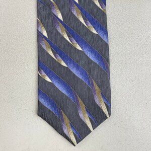 Vintage Ribbon Brushstrokes Silk Tie 1990s Embossed Necktie Gray/Purple/Blue